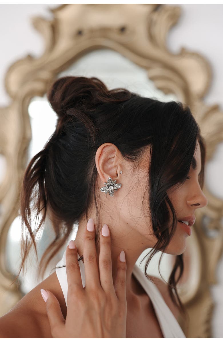 Untamed Petals Quinn Crystal Stud Earrings, Alternate, color, Silver