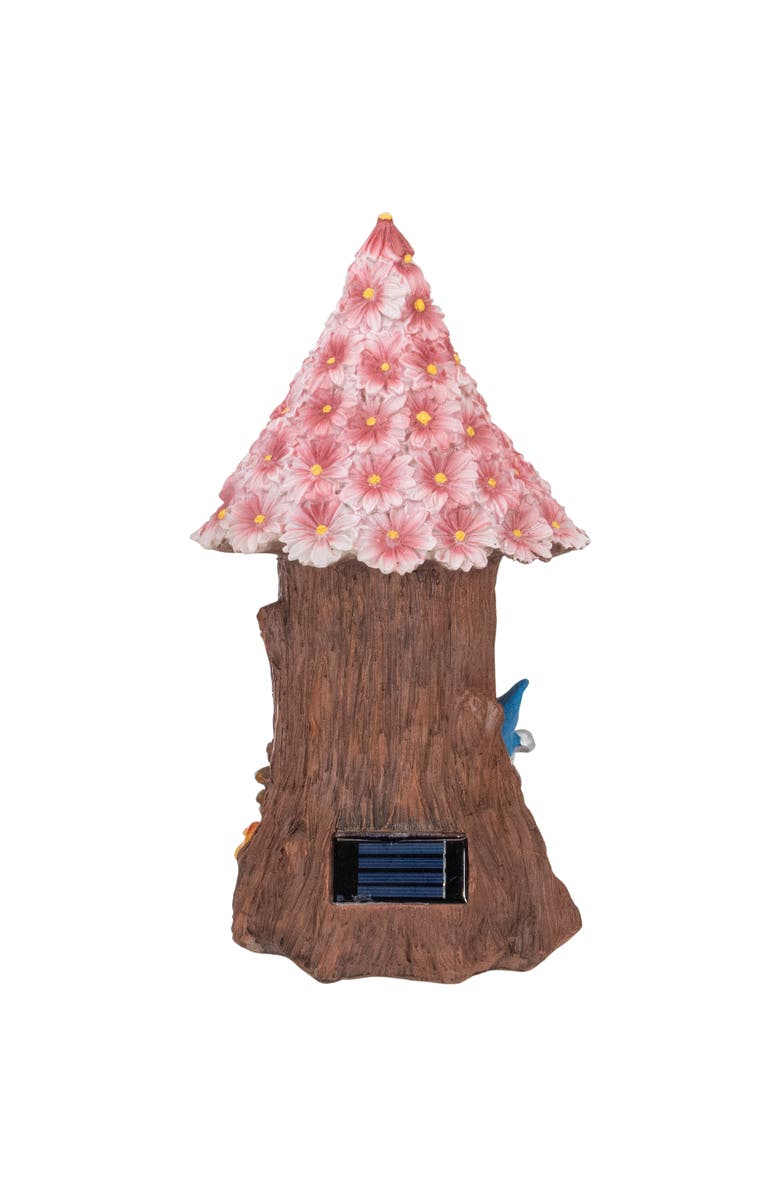 Northlight 14" Solar Lighted Bless Our Home Gnome Tree House Outdoor Garden Statue, Alternate, color, Brown