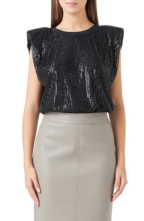 Sequin Shoulder Pad Top