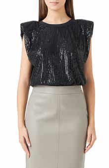 Sequin Shoulder Pad Top