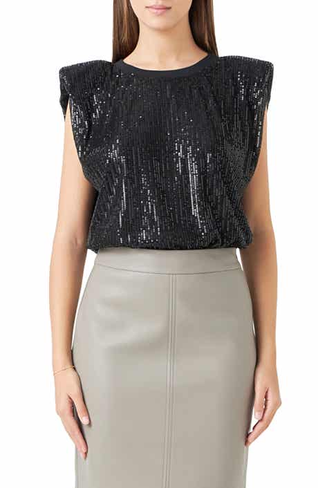 Sequin Shoulder Pad Top