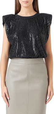 Endless Rose Sequin Shoulder Pad Top