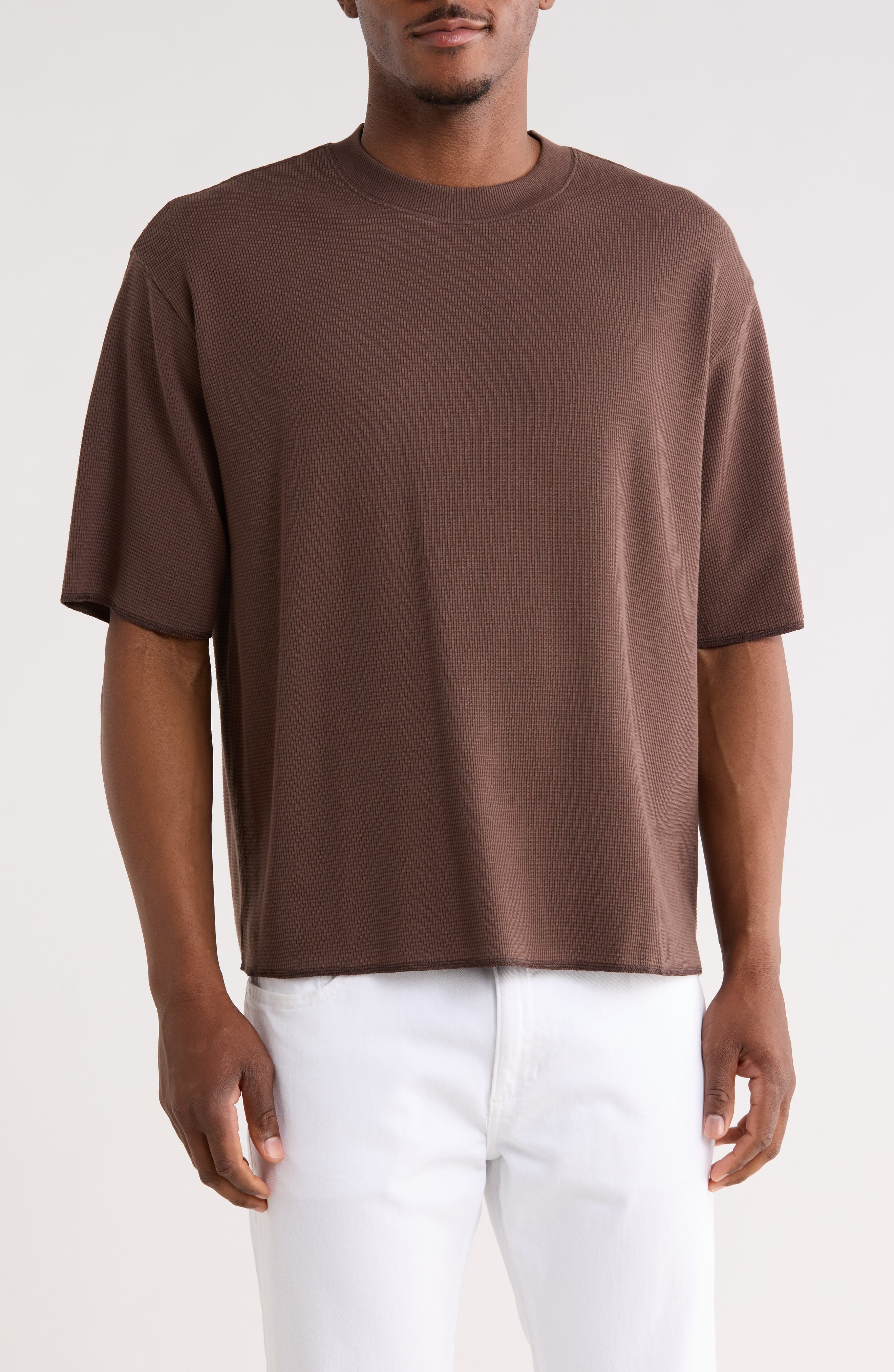 Boxy Short Sleeve Waffle Knit T-Shirt