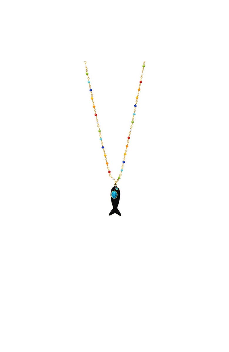 BY ADINA EDEN Colored Enamel /Turquoise Fish Charm Extra Long Necklace, Main, color, Black