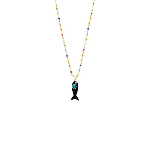 Colored Enamel /Turquoise Fish Charm Extra Long Necklace