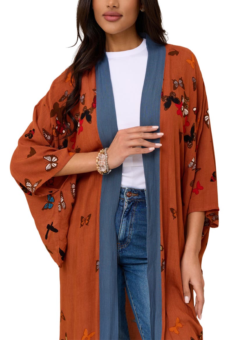 Butterfly Longline Duster, Alternate, color, RUST BROWN