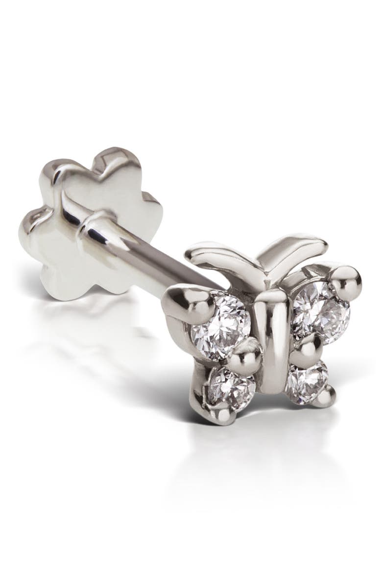 Diamond Butterfly Threaded Stud Earring, Main, color, 18K WHITE GOLD/ DIAMOND