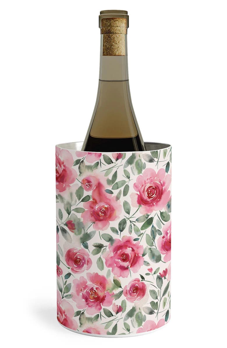 Deny Designs Charming Nostalgia Rose Print Stainless Steel Wine Chiller, Main, color, Green
