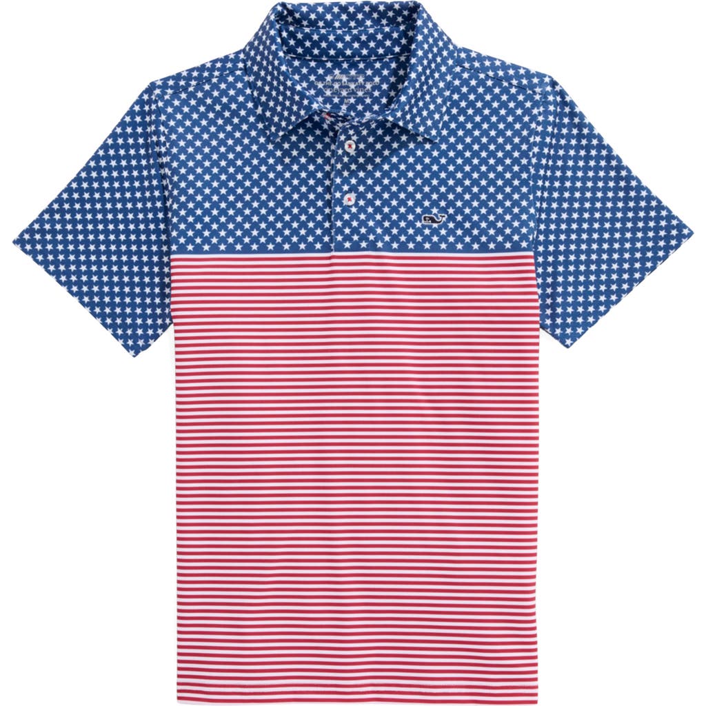Vineyard Vines Kids' Americana Stripe Sankaty Performance Polo