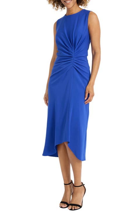 Round Neck Colorblock Ruched Midi Dresses