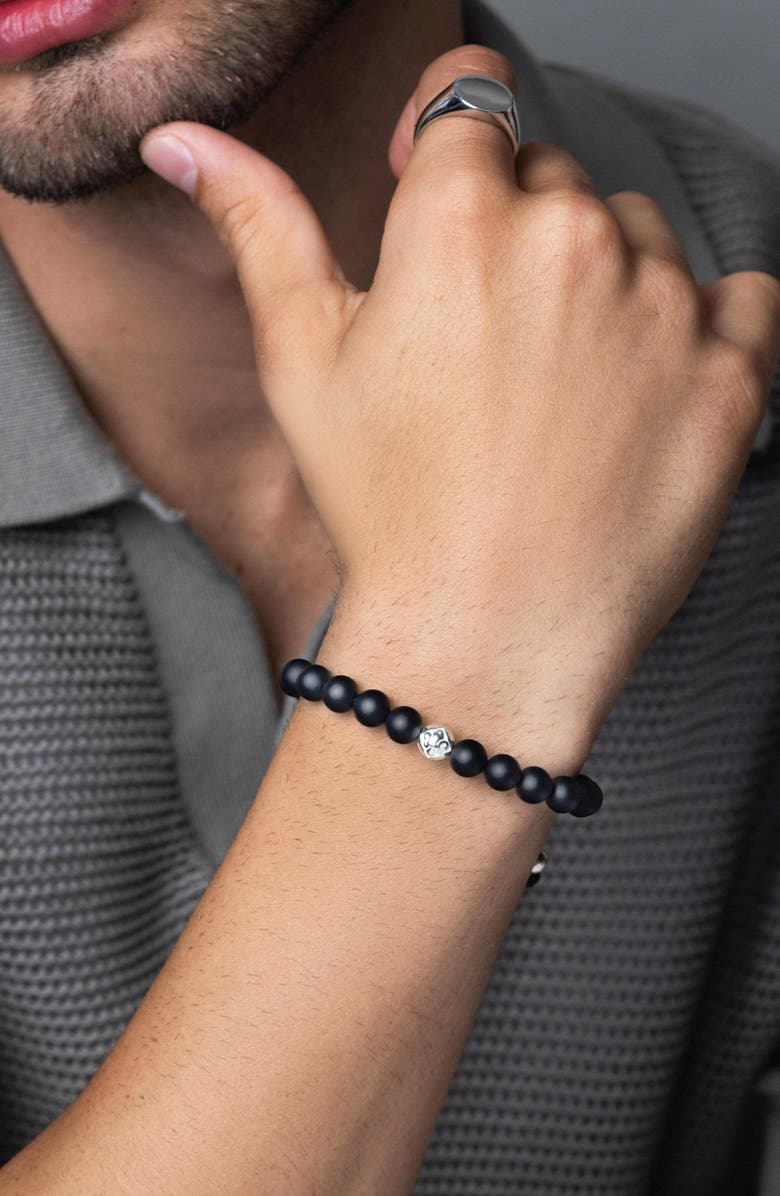 Nialaya Onyx Sterling Silver Beaded Bracelet, Alternate, color, Matte Black Onyx