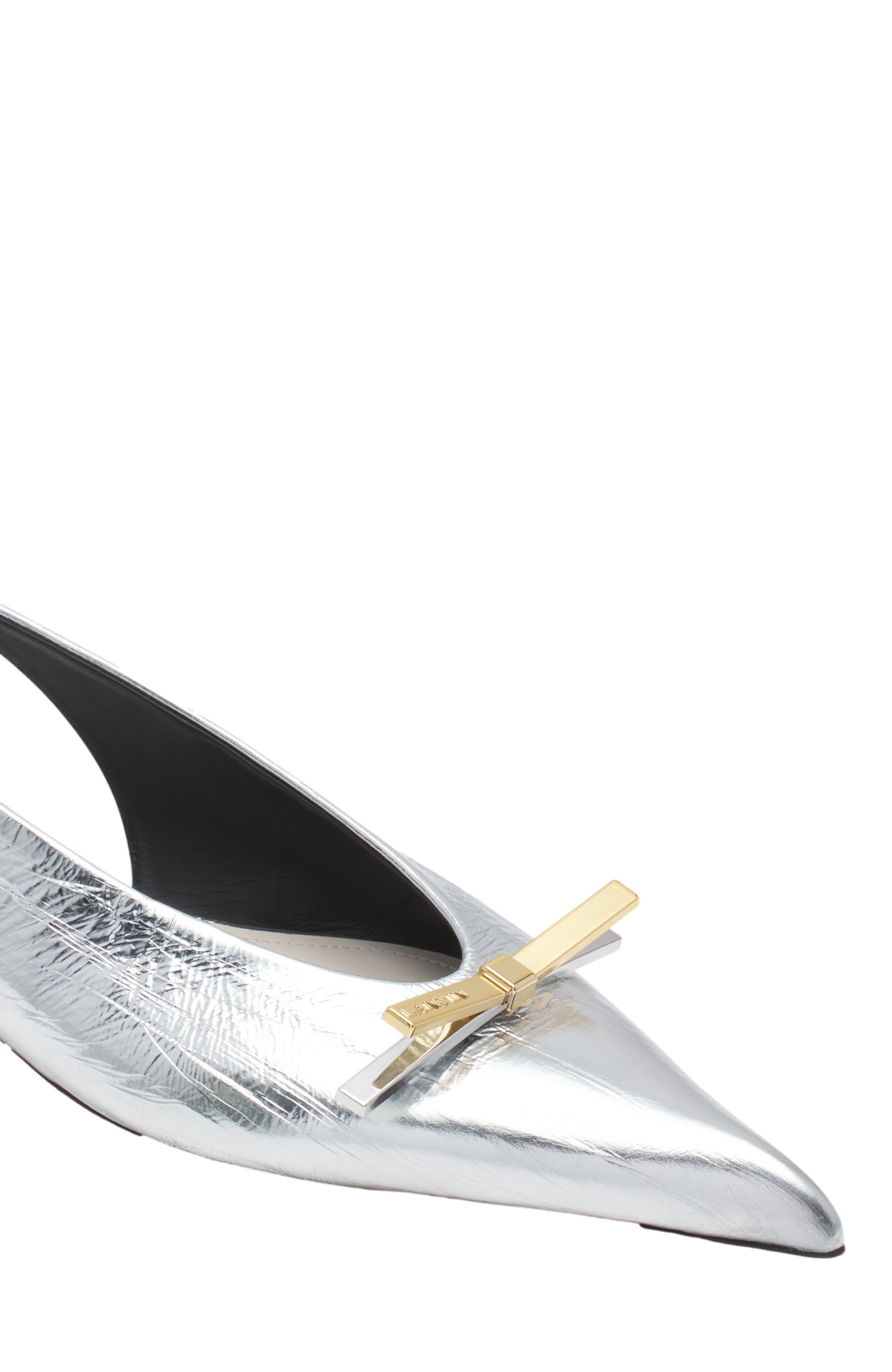 Lanvin BOW SLINGBACK IN METALLIC LEATHER, Alternate, color, 