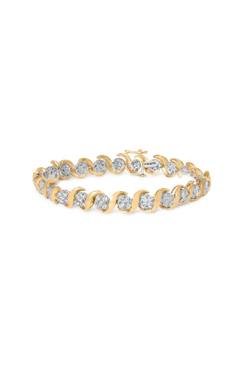 10K Yellow Gold 4.00 Cttw Round-Cut Diamond Floral Link 7.5" Bracelet, Main, color, Yellow