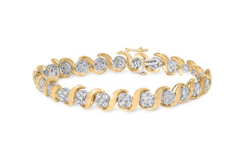 10K Yellow Gold 4.00 Cttw Round-Cut Diamond Floral Link 7.5" Bracelet