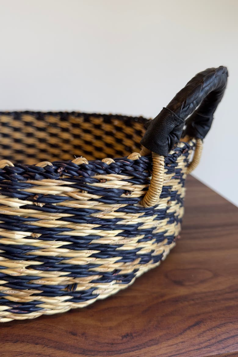 Tray Basket in Natural w/ Black Checks, Alternate, color, Natural w/ Black