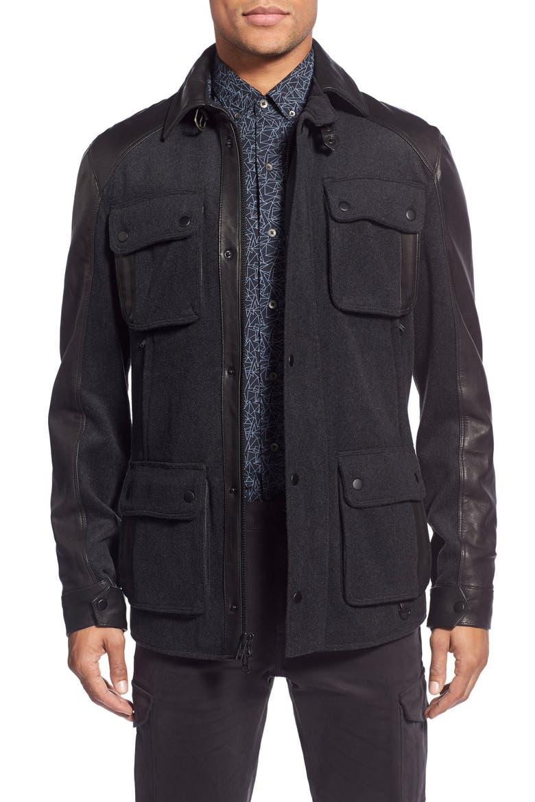 W.R.K. Mixed Media Shirt Jacket, Main, color, CHARCOAL