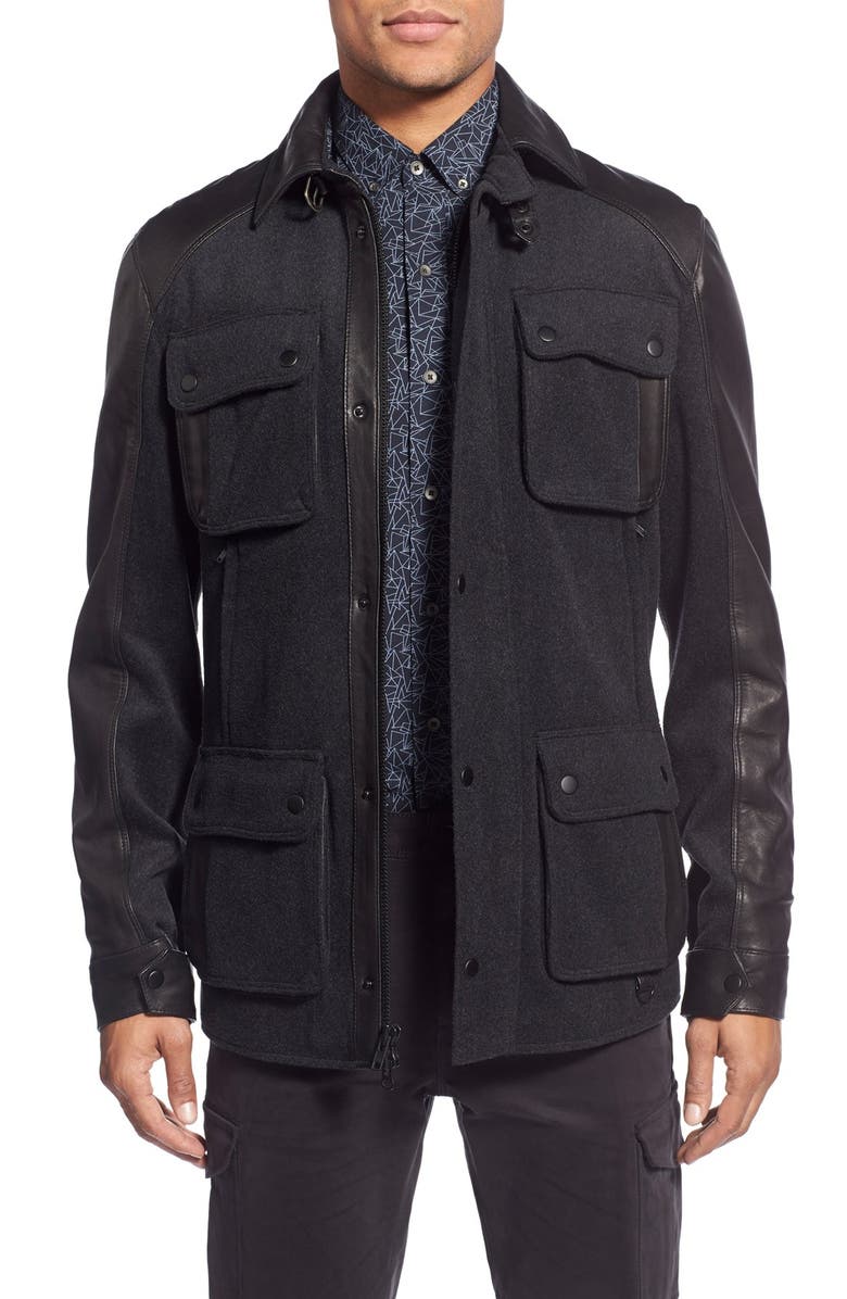 W.R.K . Mixed Media Shirt Jacket, Main, color, Charcoal