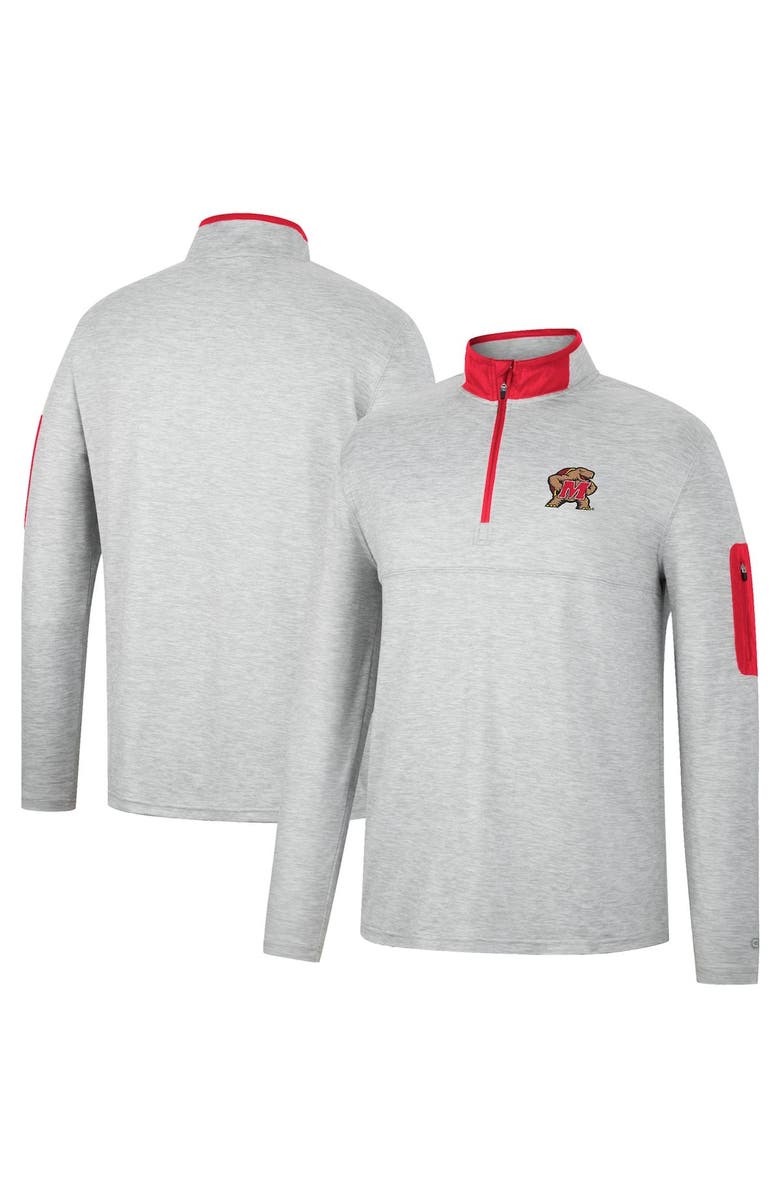 COLOSSEUM Men's Colosseum Heathered Gray/Red Maryland Terrapins Country Club Windshirt Quarter-Zip Jacket, Main, color,