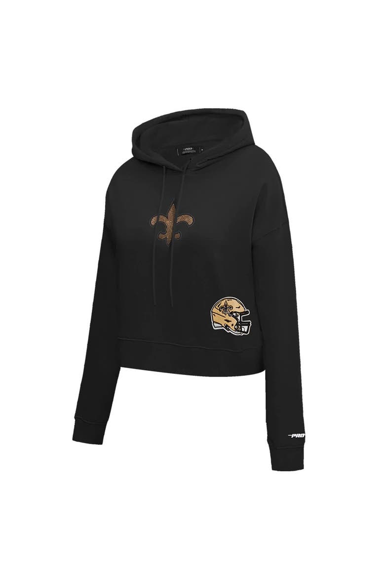 Women's Pro Standard Black New Orleans Saints Jeweled Cropped Pullover Hoodie, Alternate, color, Black