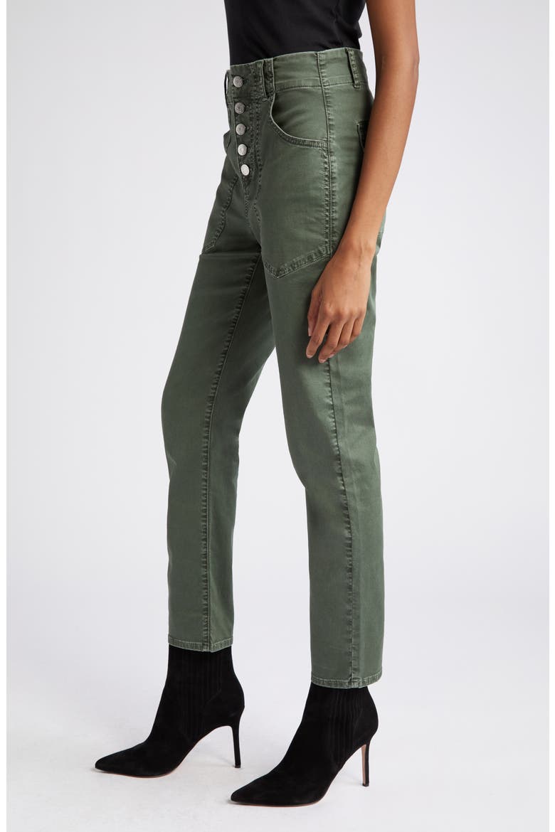 Arya Button Fly Stretch Cotton Pants, Alternate, color, ARMY GREEN