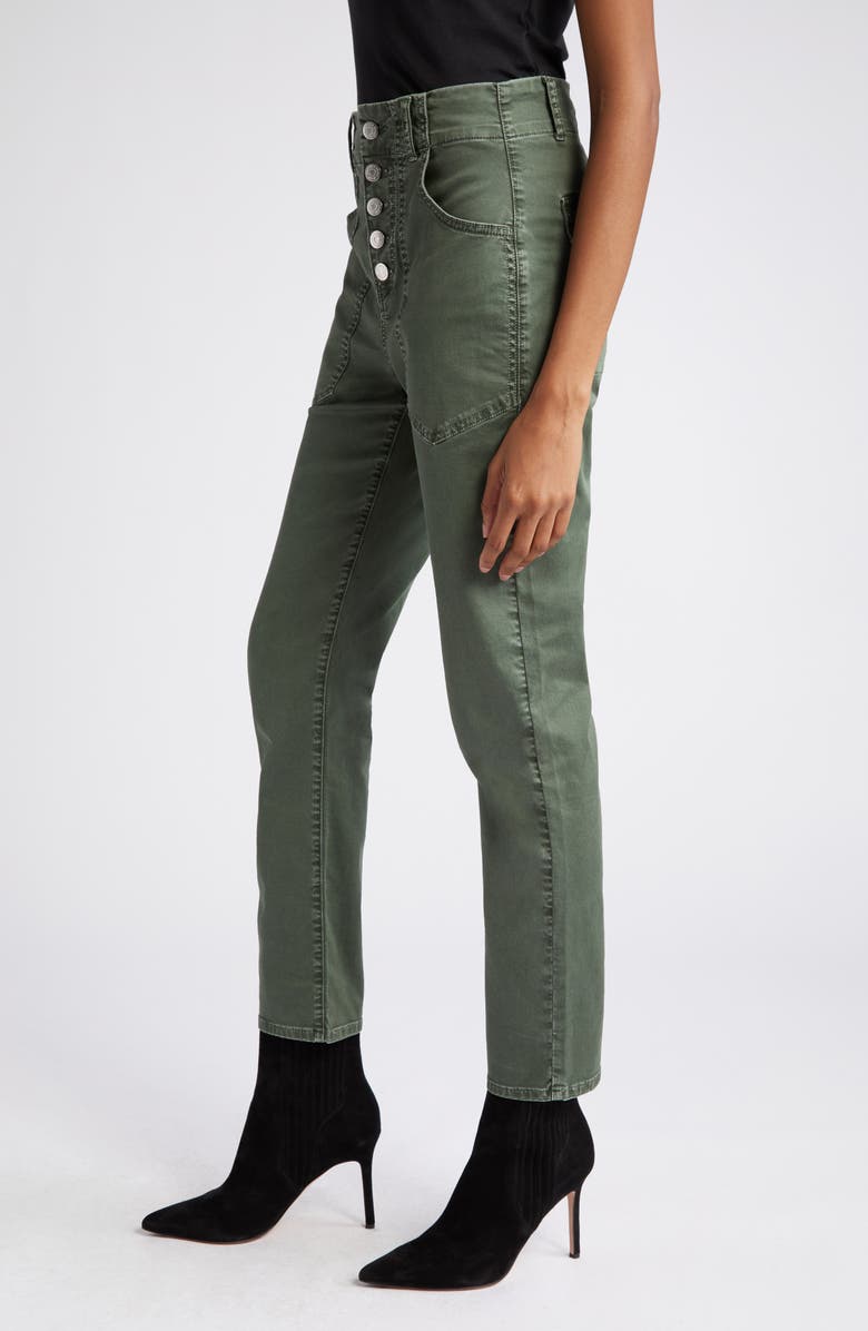 Veronica Beard Arya Button Fly Stretch Cotton Pants, Alternate, color, Army Green