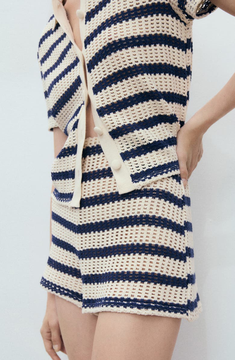 MANGO Stripe Open Stitch Shorts, Alternate, color, Navy