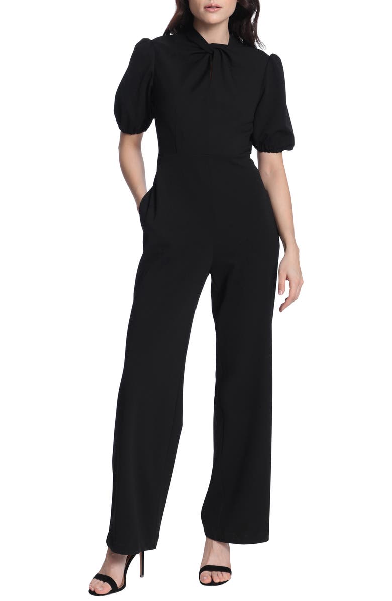 DONNA MORGAN FOR MAGGY Twist Neck Short Sleeve Jumpsuit, Main, color,