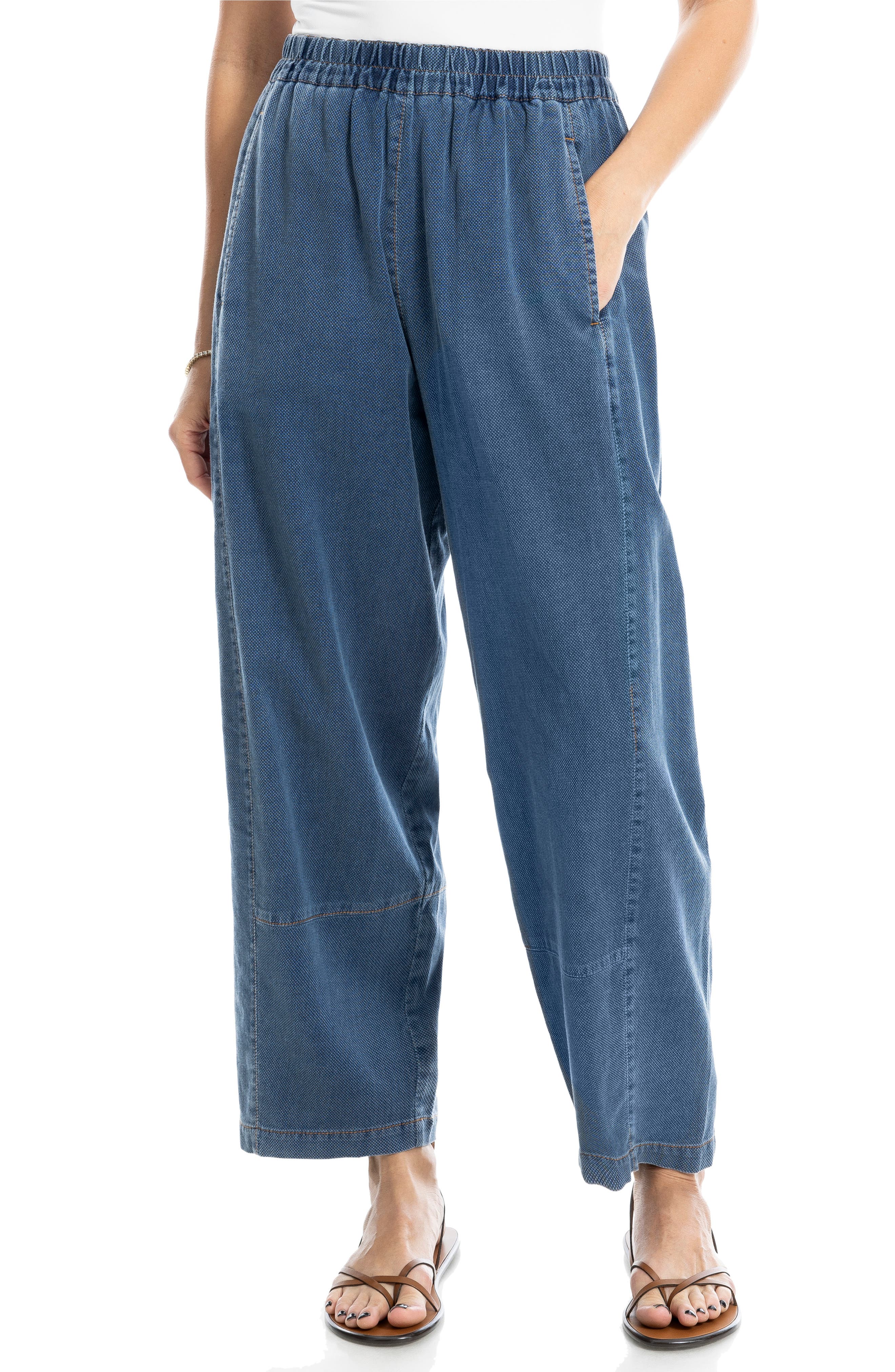 MAX STUDIO Pique Barrel Leg Ankle Pants
