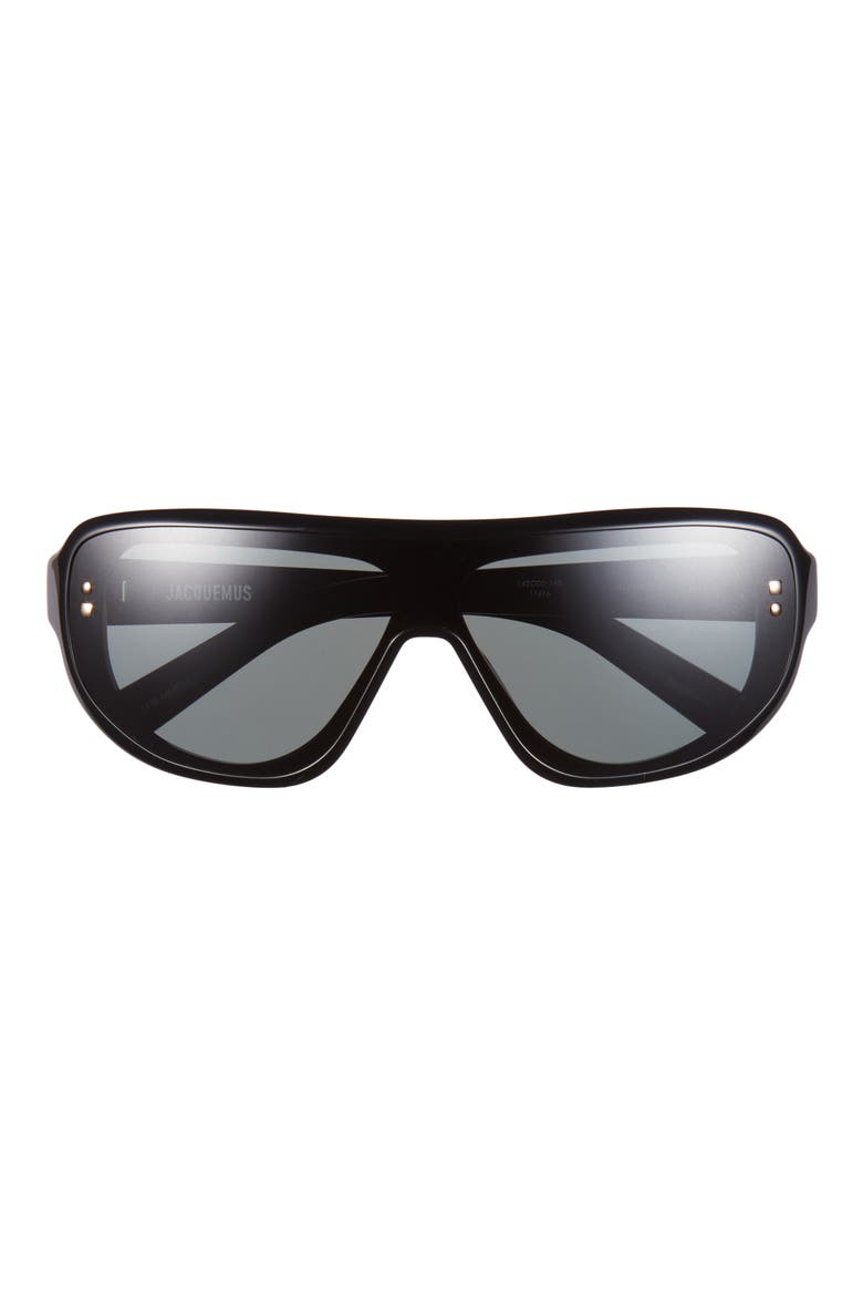 Les Lunettes 130mm Shield Sunglasses, Main, color, BLACK/ LIGHT GOLD/ GREY