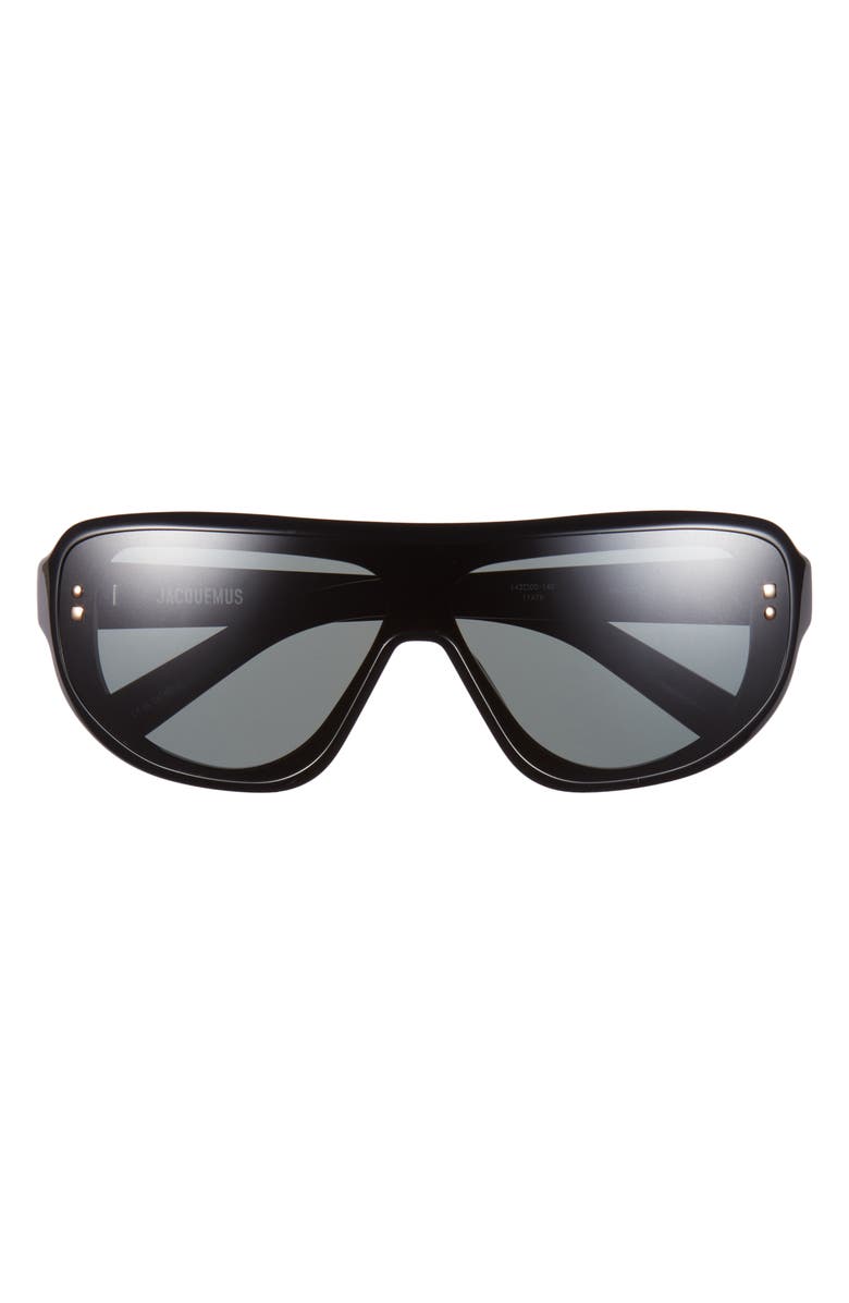 Jacquemus Les Lunettes 130mm Shield Sunglasses, Main, color, Black/ Light Gold/ Grey