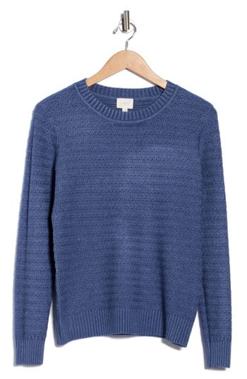 Cyrus Textured Stitch Crewneck Sweater In Blue