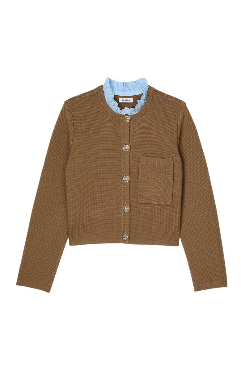 SANDRO Ruffled neck cardigan, Alternate, color, 