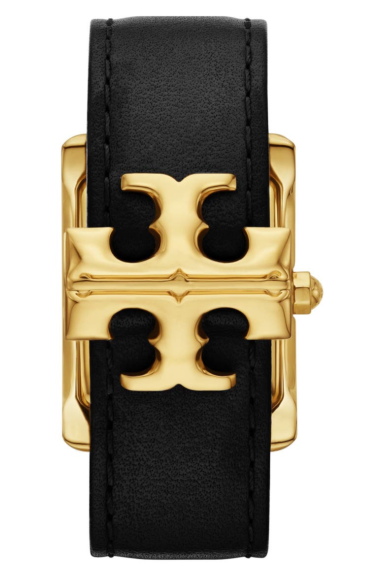 The Eleanor Leather Strap Watch, 25mm x 34mm, Alternate, color, BLACK
