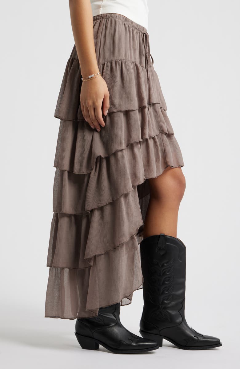 BP. Tiered High-Low Maxi Skirt, Alternate, color, Brown Quartz