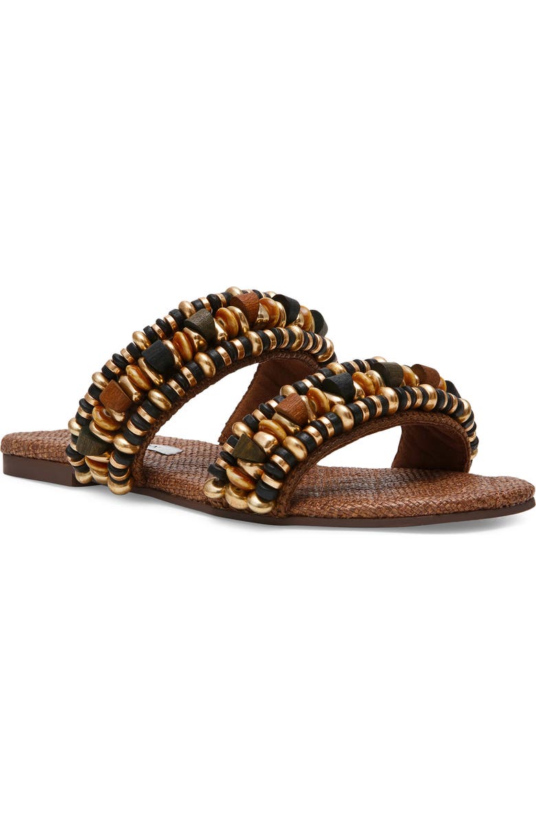 Steve Madden Messima Beaded Two-Strap Sandal, Main, color, Brown Raffia