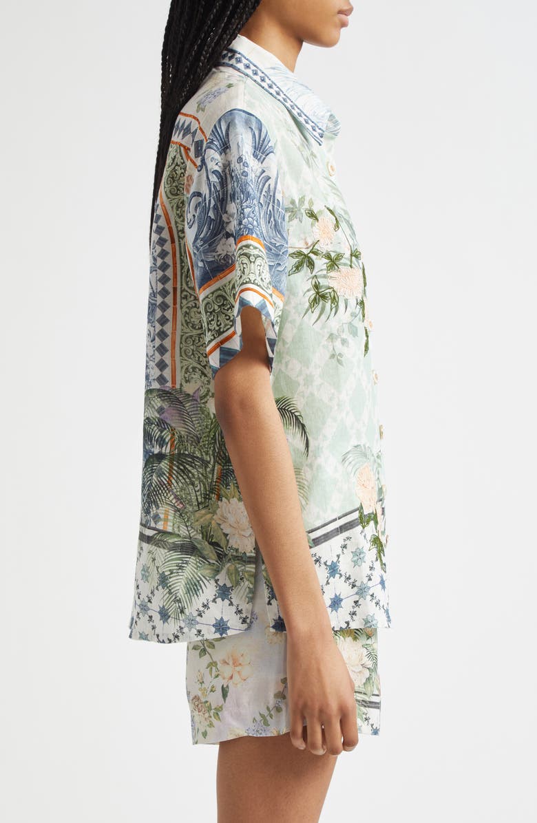 Camilla Classic Linen Button-Up Shirt, Alternate, color, Jardim Party