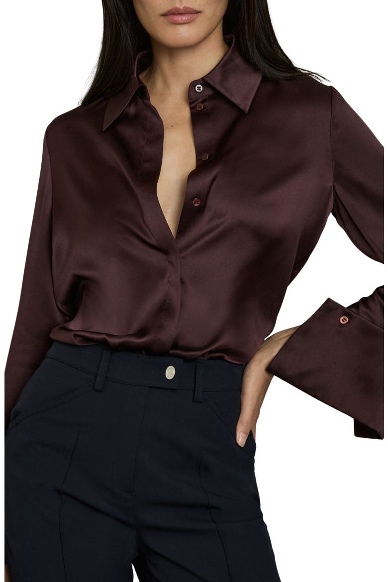 Hailey Silk Button-Up Shirt, Main, color, BURGUNDY