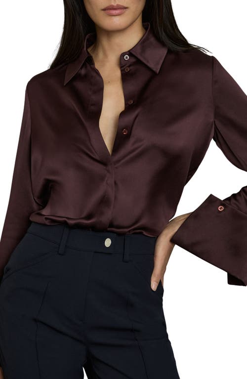 Reiss Hailey Silk Button-up Shirt In Burgundy