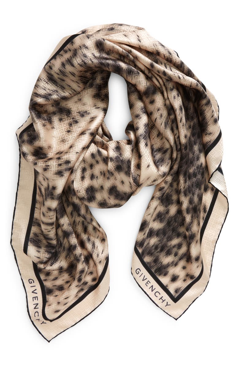 Givenchy Animal Print 4G Jacquard Square Silk Scarf, Alternate, color,