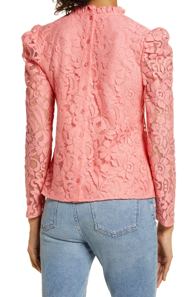 Rachel Parcell Ruffle Trim Lace Top, Alternate, color, 