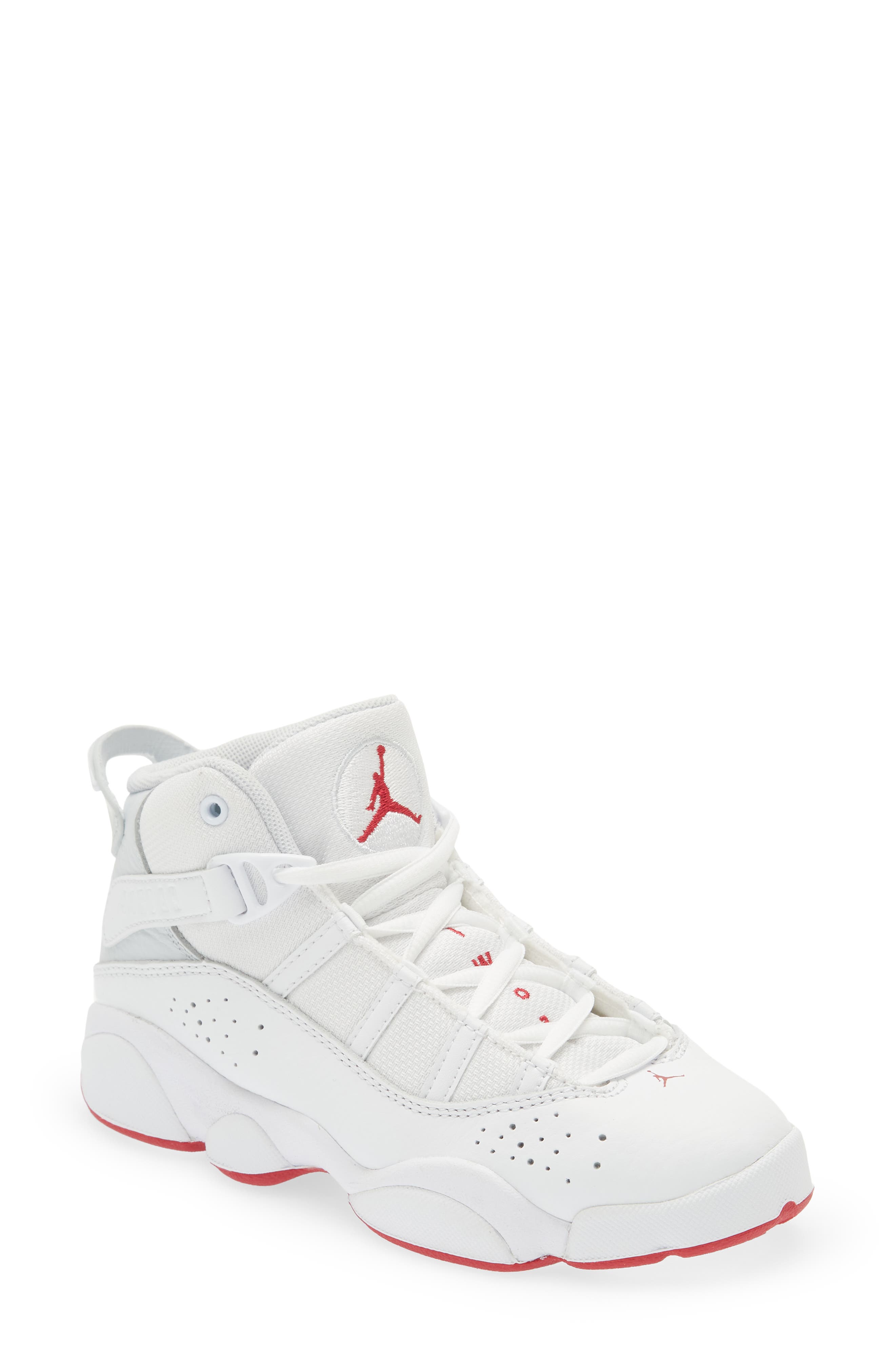 Kids' Jordan 6 Rings High Top Sneaker, Main, color, WHITE/ HIBISCUS/ PLATINUM