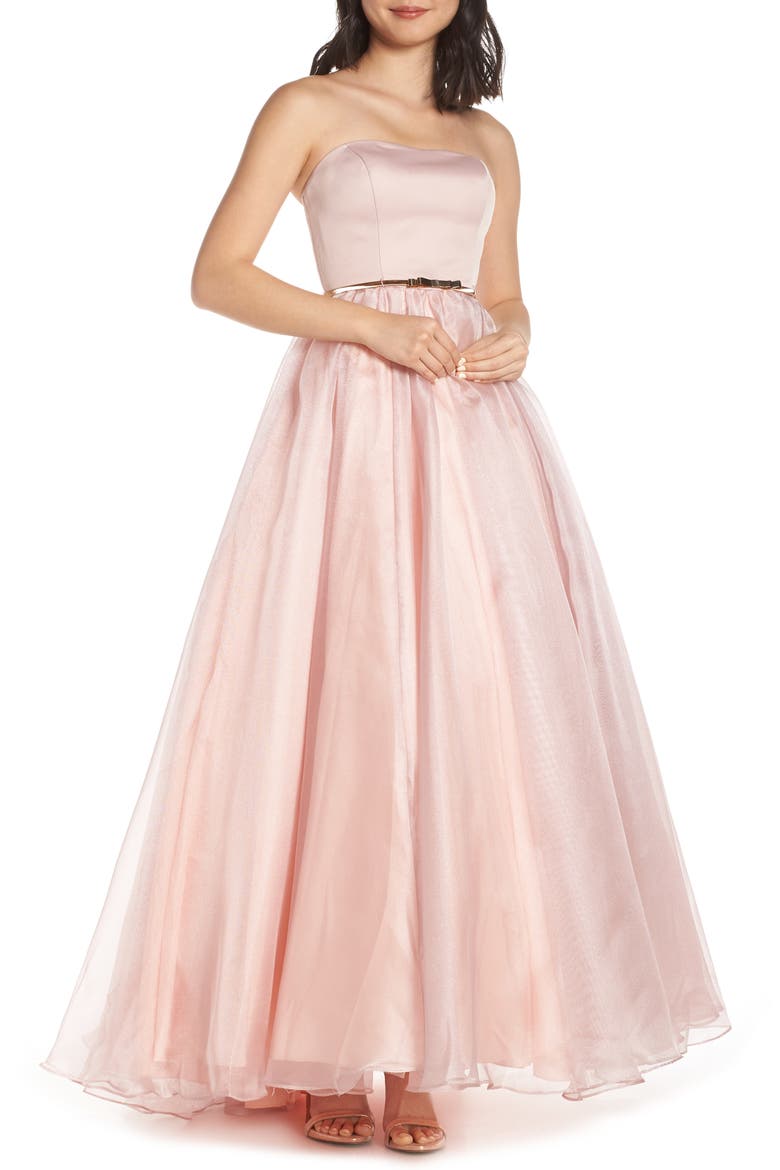 Strapless Belted Ballgown, Main, color, ROSE PINK