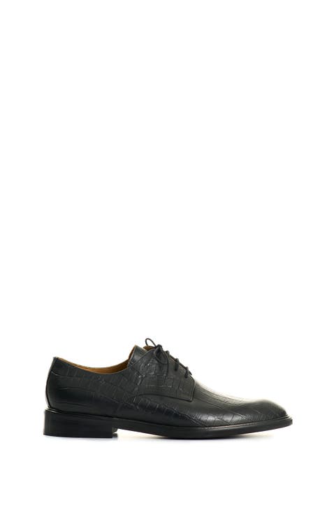 Croco Embossed Leather Lace Up Shoes