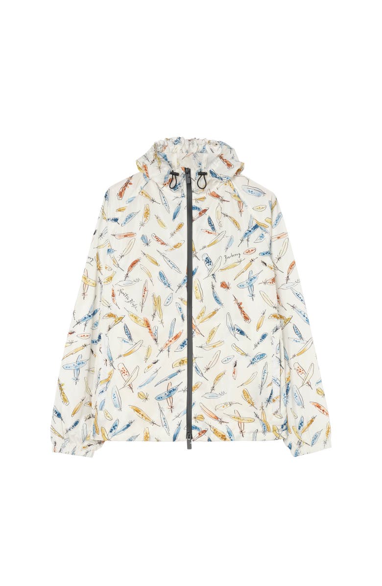 Burberry Feather Print Nylon Hooded Jacket, Alternate, color, Ink Blue