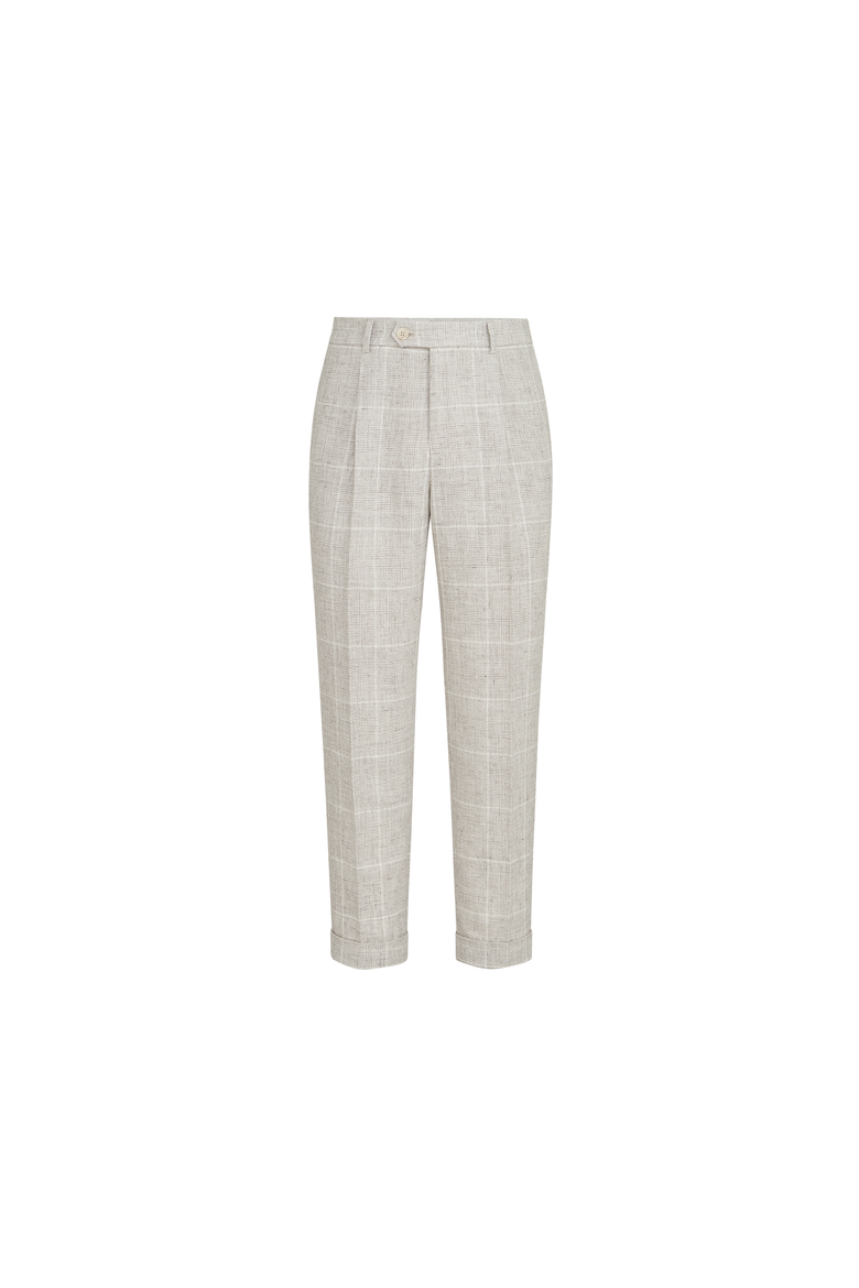 Linen Prince of Wales trousers with pleat, Alternate, color, Panama