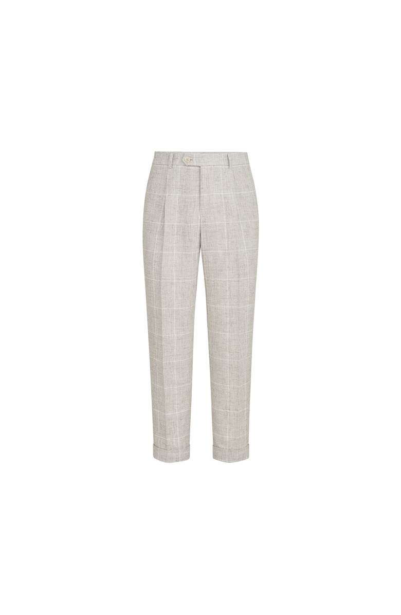 Brunello Cucinelli Linen Prince of Wales trousers with pleat, Alternate, color, Panama