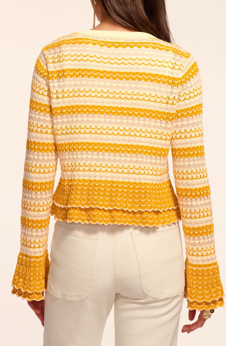 Ramy Brook Brit Metallic Stripe Flounce Detail Cotton Blend Cardigan, Alternate, color, Marigold Combo Stripe