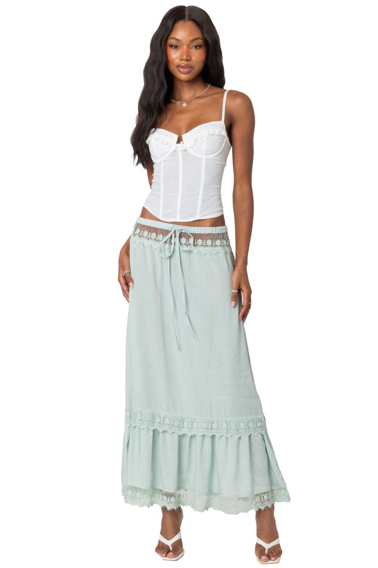 Lace Trim Maxi Skirt, Alternate, color, SAGE