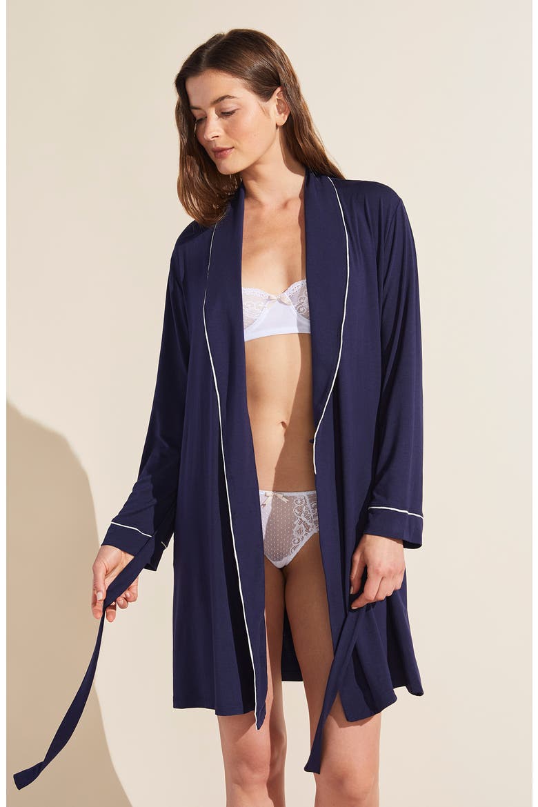 Gisele Classic Robe, Alternate, color, NAVY/ IVORY