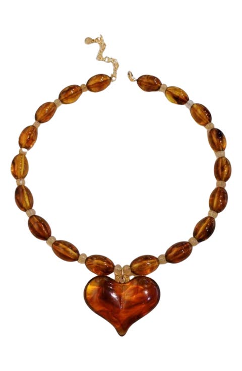 Amber Love Heart Pendant Necklace